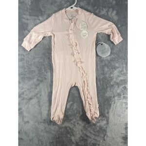 Milkberry Pink Bamboo Pointelle Ruffle Footed Sleeper 2-Way Zipper 3-6M NWT